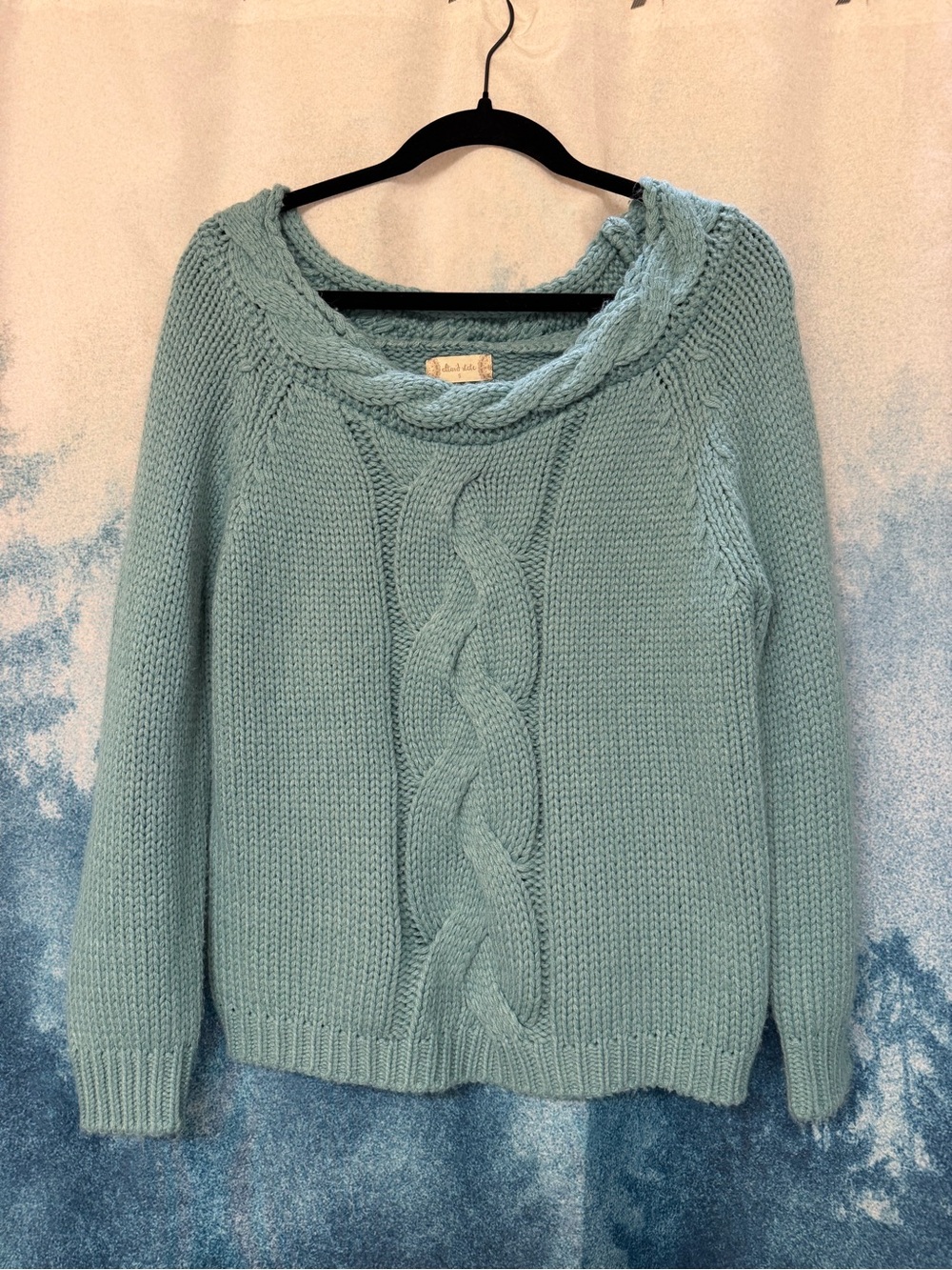Altar'd State Mint Cable Knit Scoop Neck Sweater